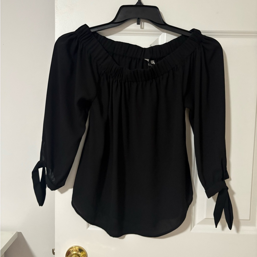 Express Black Off-Shoulder Blouse with Tie Sleeves